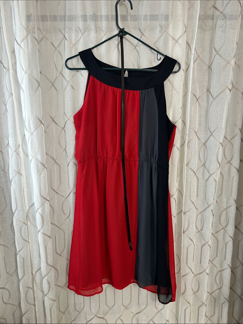 Maurices Red and Black Colorblock Halter Mini Dress